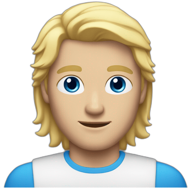 White man with blue eyes and blond hair and hair on side emoji