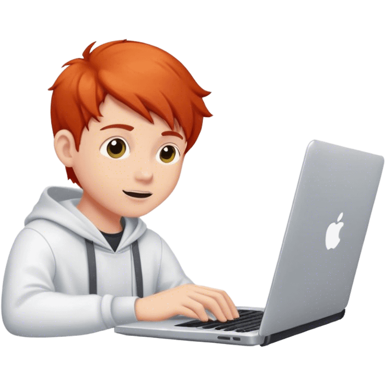 Redhead college programmer boy using his laptop emoji