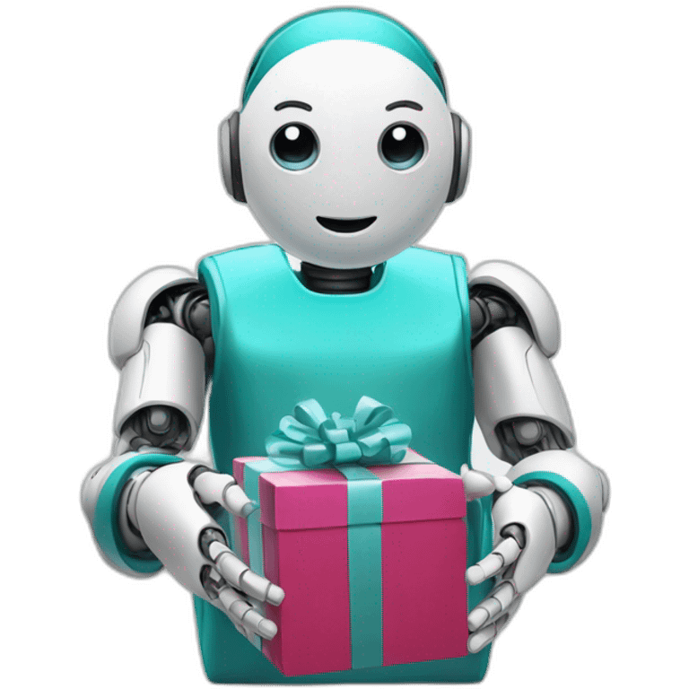 humanoid robot with a gift in his hands emoji