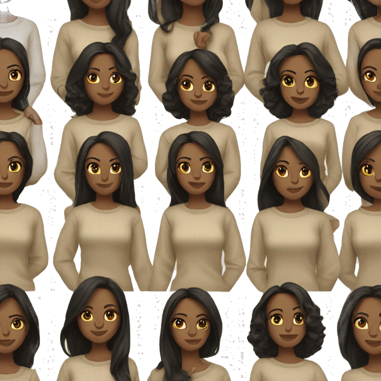 black long hair women beige sweater  emoji