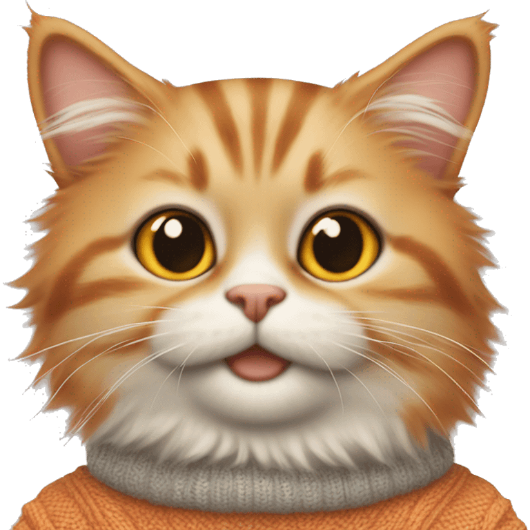 Orange, fluffy, cat in a sweater ￼￼ emoji