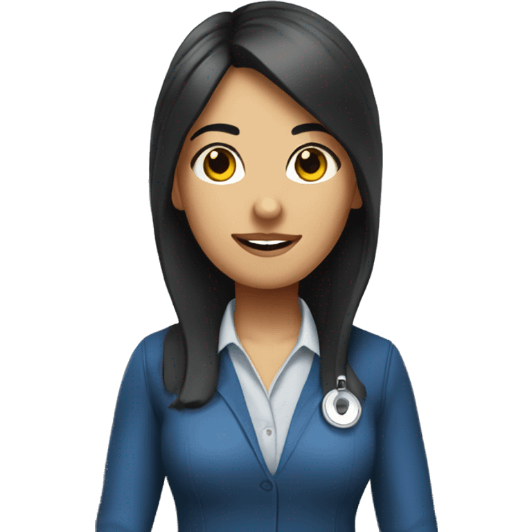 girl recepcionist with black hair and blue vest, body complete emoji