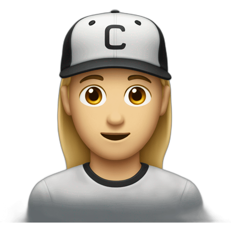 the traditional ghost emoji, but with male medium length hair and an entirely black baseball cap emoji