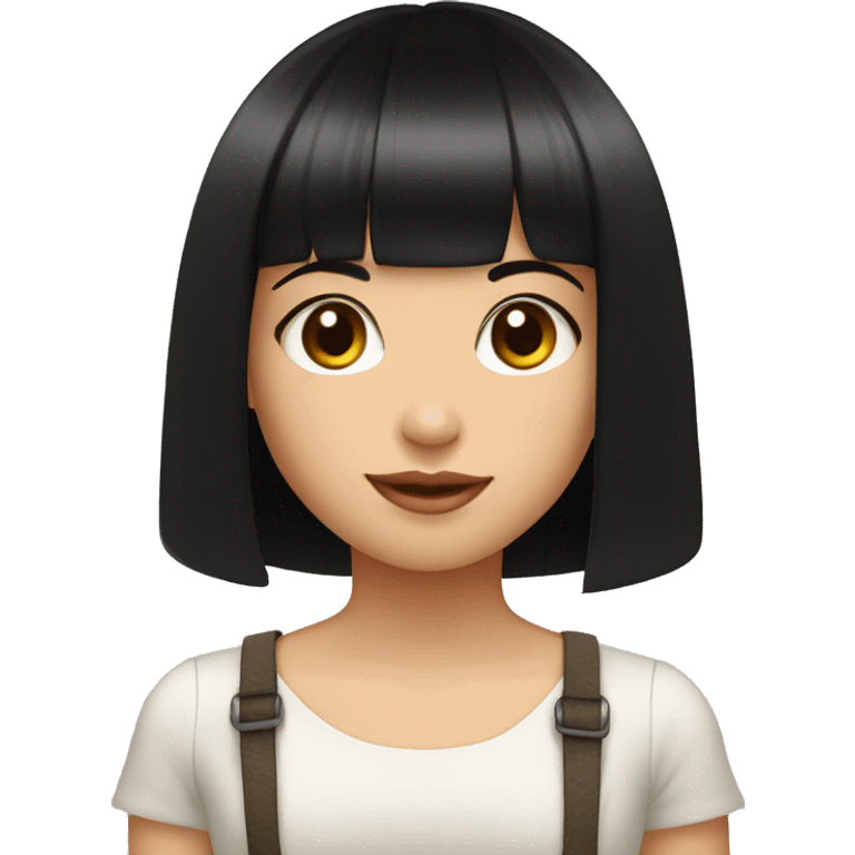 young girl, black bob haircut with bangs, fair skin emoji