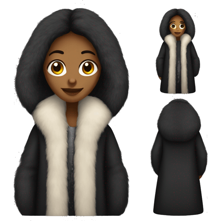 Dark haired woman wearing big full length fur coat emoji