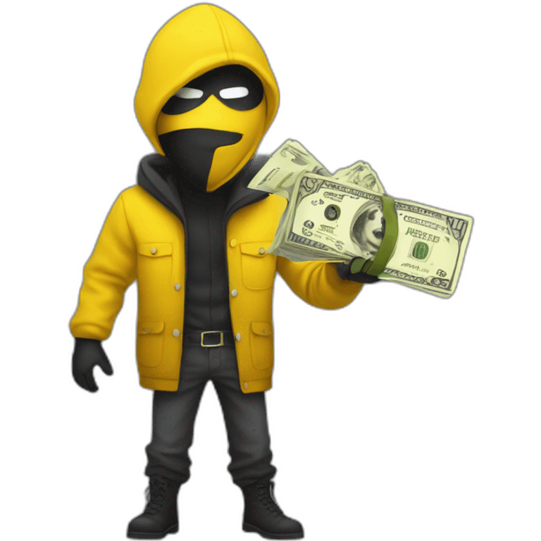 Yellow robber with bag of cash and mask emoji