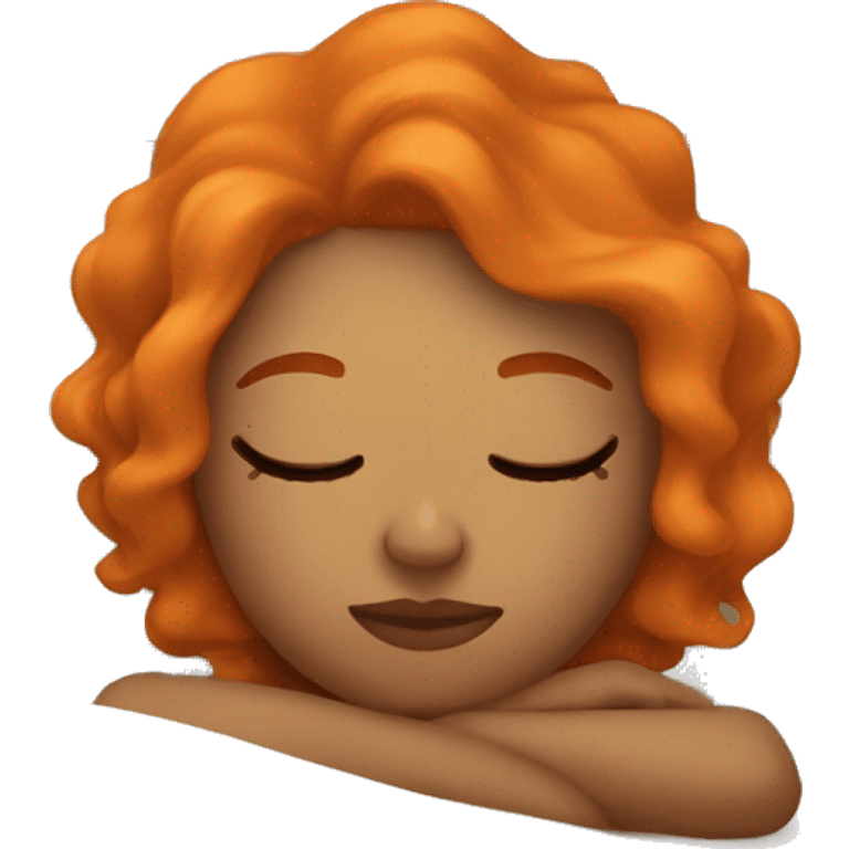 Tan girl with orange hair sleeping on pillow in bed emoji