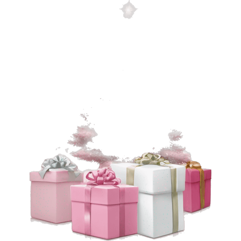 Light pink Christmas gifts under a white Christmas tree  emoji