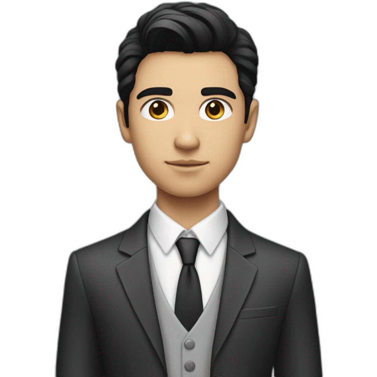 young man with black hair, light white skin colour, business attire, and a focused face emoji