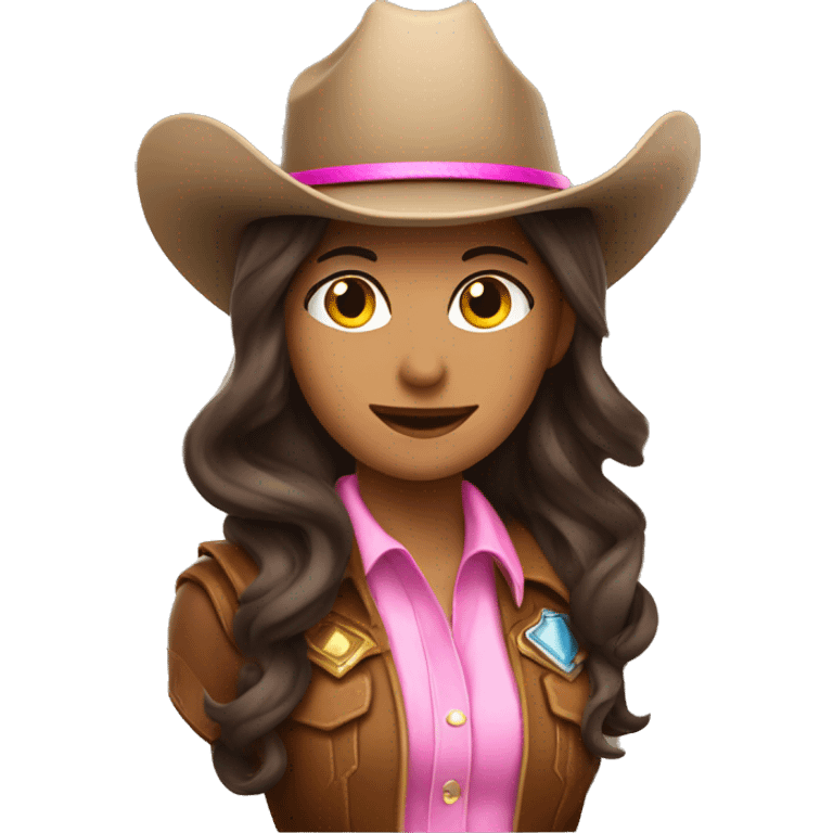 Brunette Cowgirl with a lasso and pink cowboy hat emoji