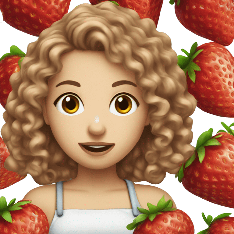 dietitian white girl burgundy curly hair eating a strawberry  emoji