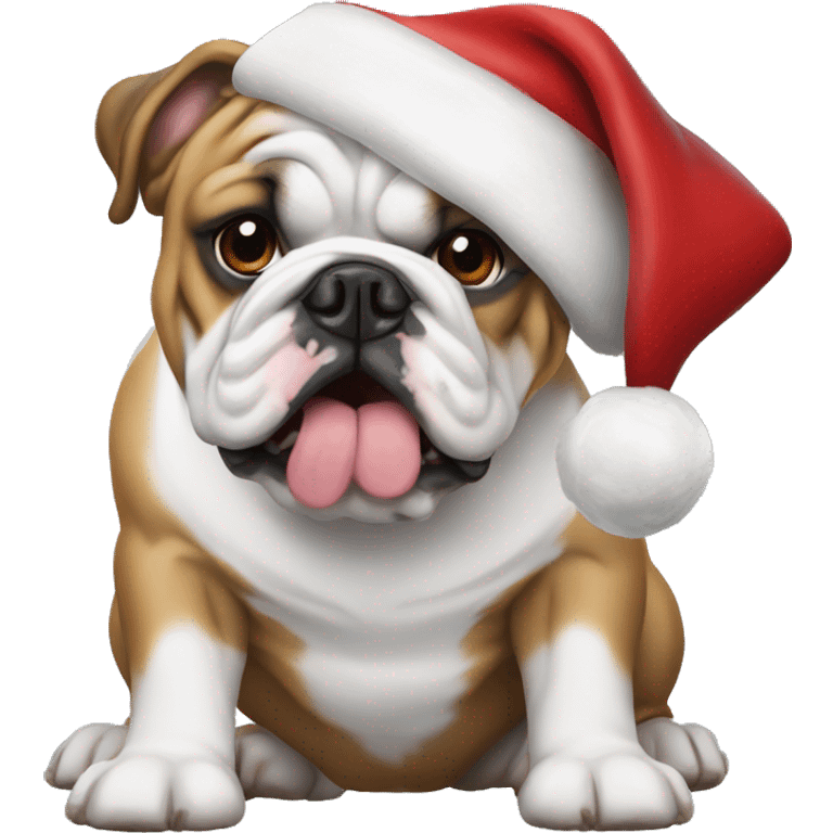 English bulldog with Santa hat emoji