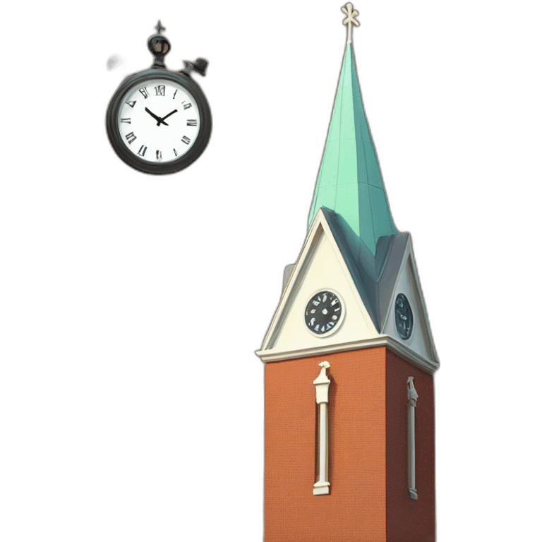 Red brick church steeple with clock emoji