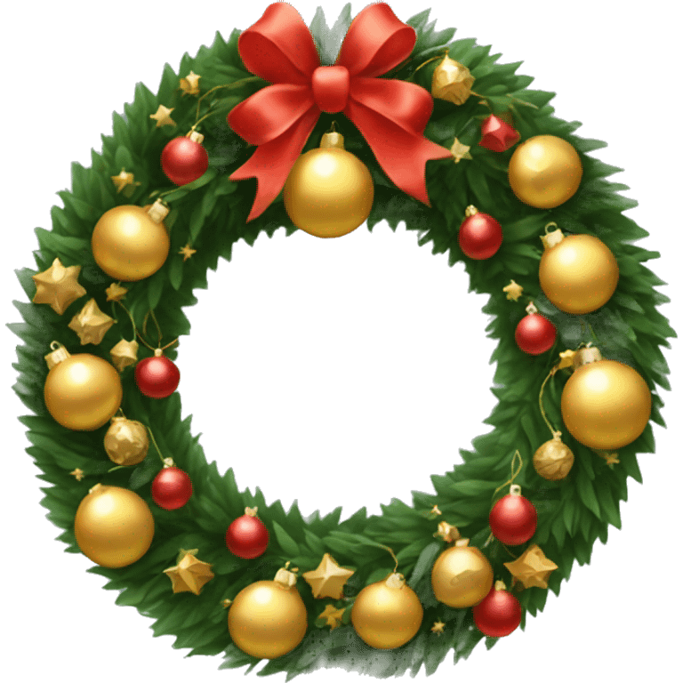 Christmas wreath with read and gold baubles emoji