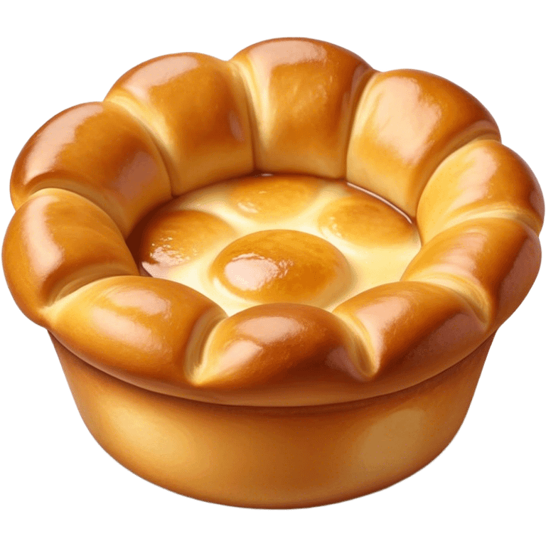 Cinematic Realistic Yorkshire Pudding Dish Emoji, showcasing a light, airy, golden puff with a crispy exterior rendered with lifelike detail and soft natural lighting that accentuates its classic appeal. emoji