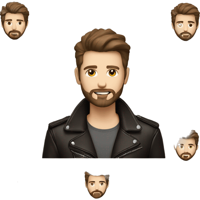 cool white guy with pale skin in leather jacket, dark brown hair and designer stubble beard emoji