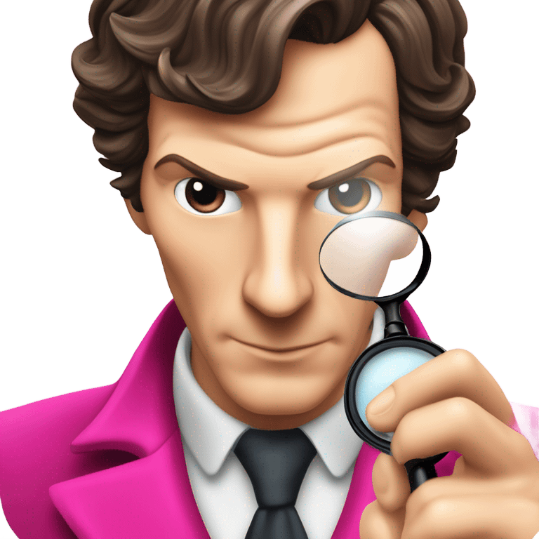 Benedict Cumberbatch-like Sherlock Holmes all in all intensive pink suit holding magnifying glass, upper body emoji