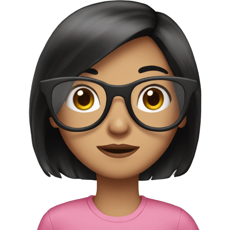 Girl long black hair with glasses pink shirt  emoji