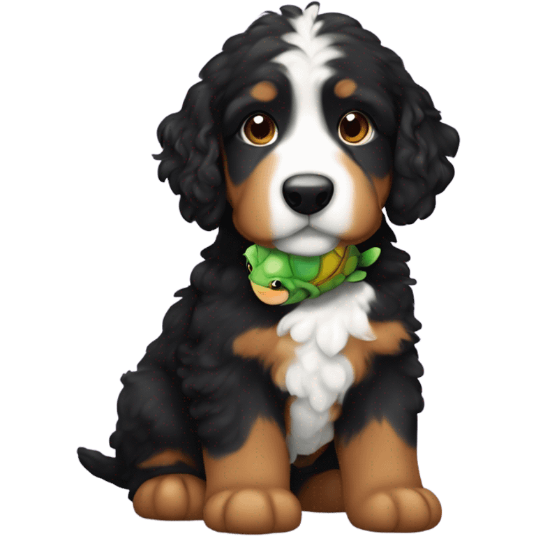 A mini bernedoodle with a turtle  emoji