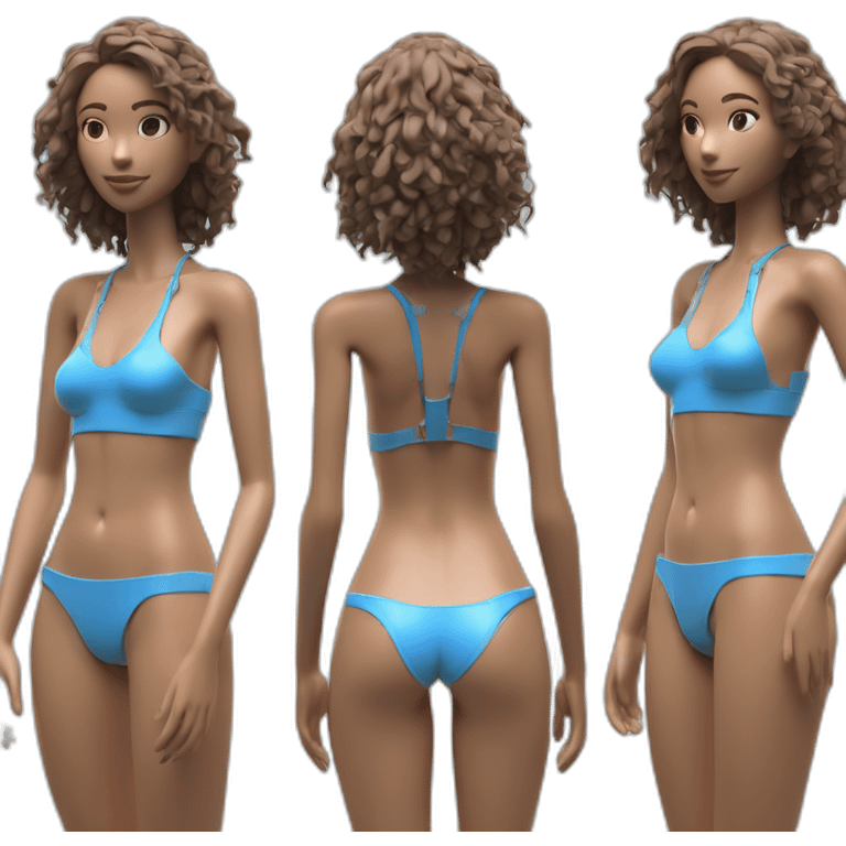 Fashion editorial style octane render, lush beach, stylized, two shot angle of a (Young Woman, skinny, fit, small breasts, bare belly, with mechanical sexy beach outfit. 1. 3) emoji