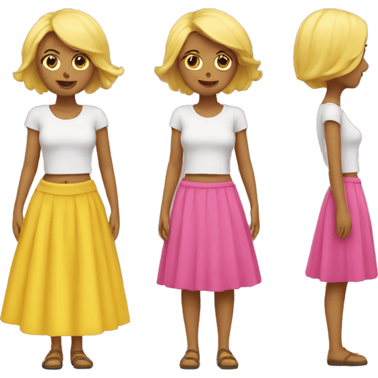 Yellow Emoji with a pink skirt emoji