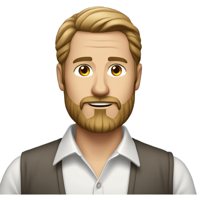 middle aged english man, short slicked back hair dark blonde, dark blonde medium length size full beard, in a smart unbuttoned shirt. emoji