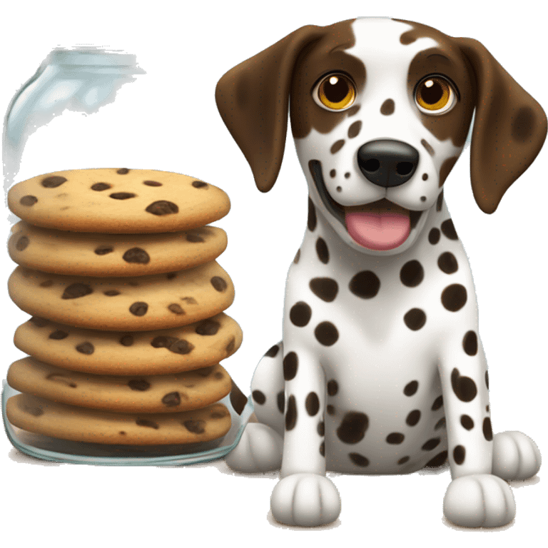 Brown Dalmatian next to a jar of cookies emoji