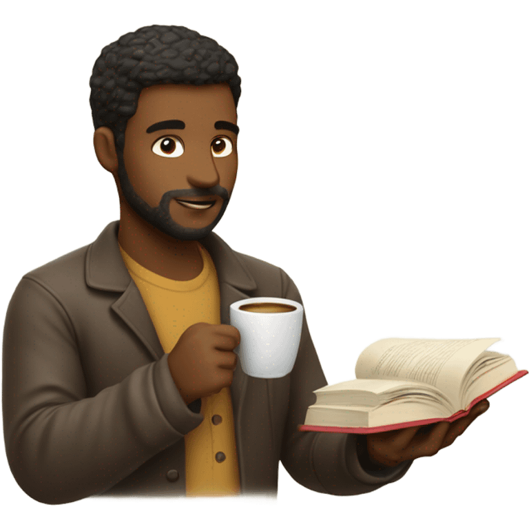 Guy drinking coffee and reading a book emoji