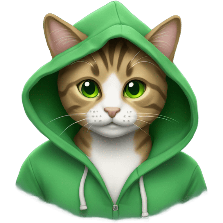 tabby cat with green eyes wearing a hoodie emoji