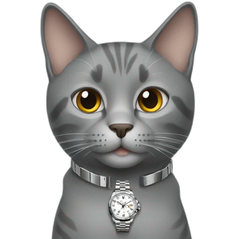 gray cat with rolex watch emoji