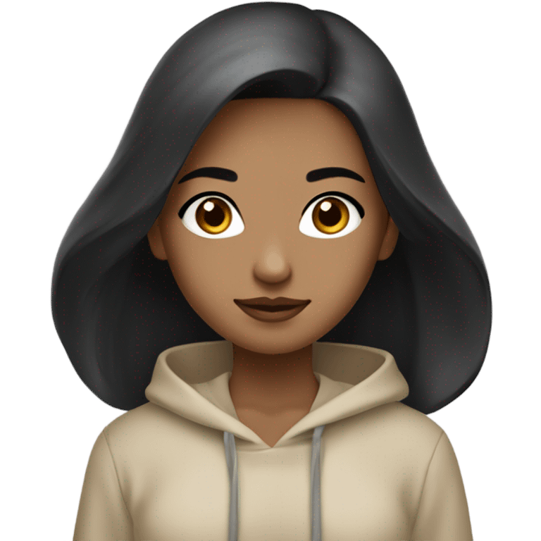 a black haired girl with medium long hair with beige Hoody ￼ emoji