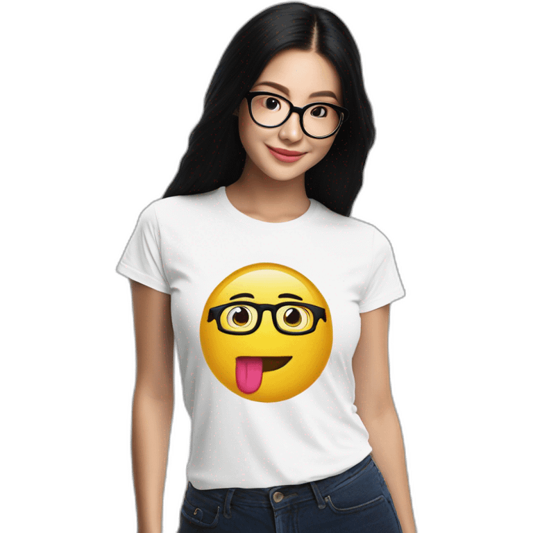 FCB girl long black hair with glasses official t-shirt emoji