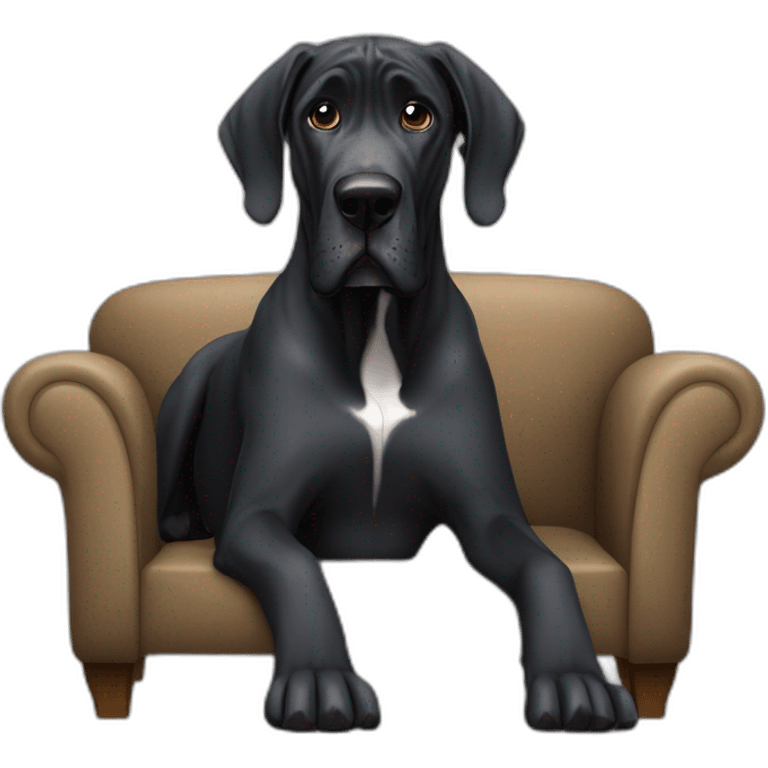 Old black great dane dog with uncut ears sitting in a couch emoji