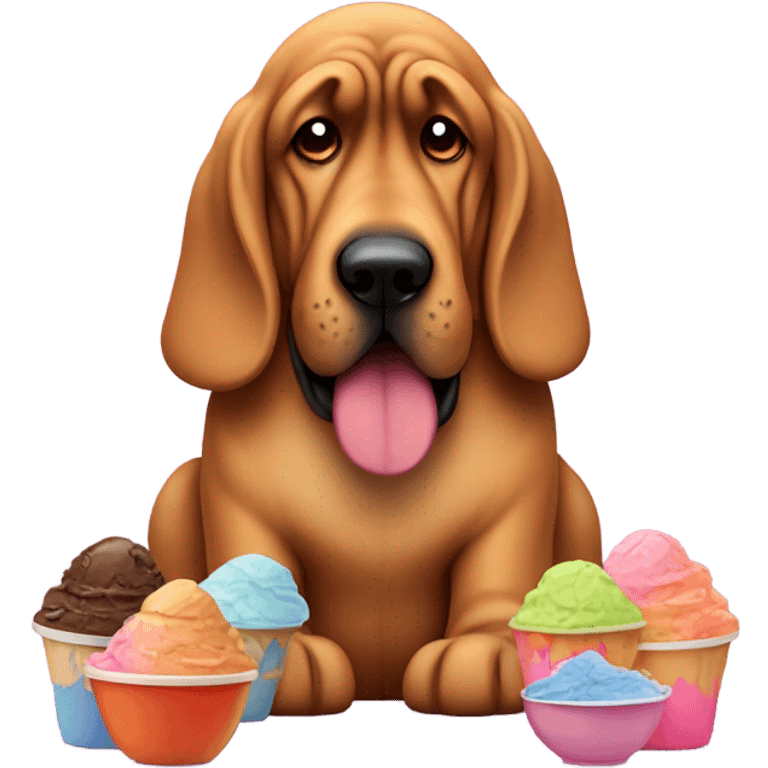 Fat bloodhound surrounded by ice cream emoji