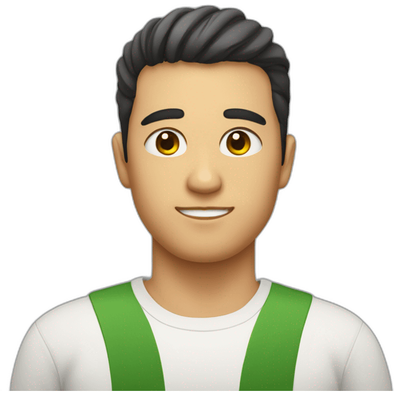 Brazilian-japanese guy with a little fat face and clean shave mark emoji