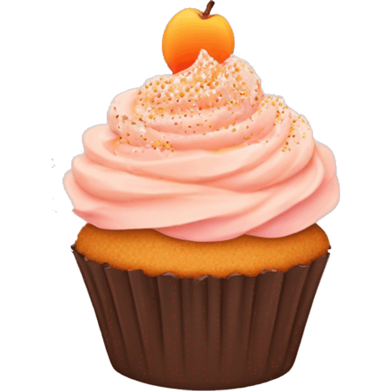 cupcake with light pink frosting and peach and orange sugar sprinkles emoji