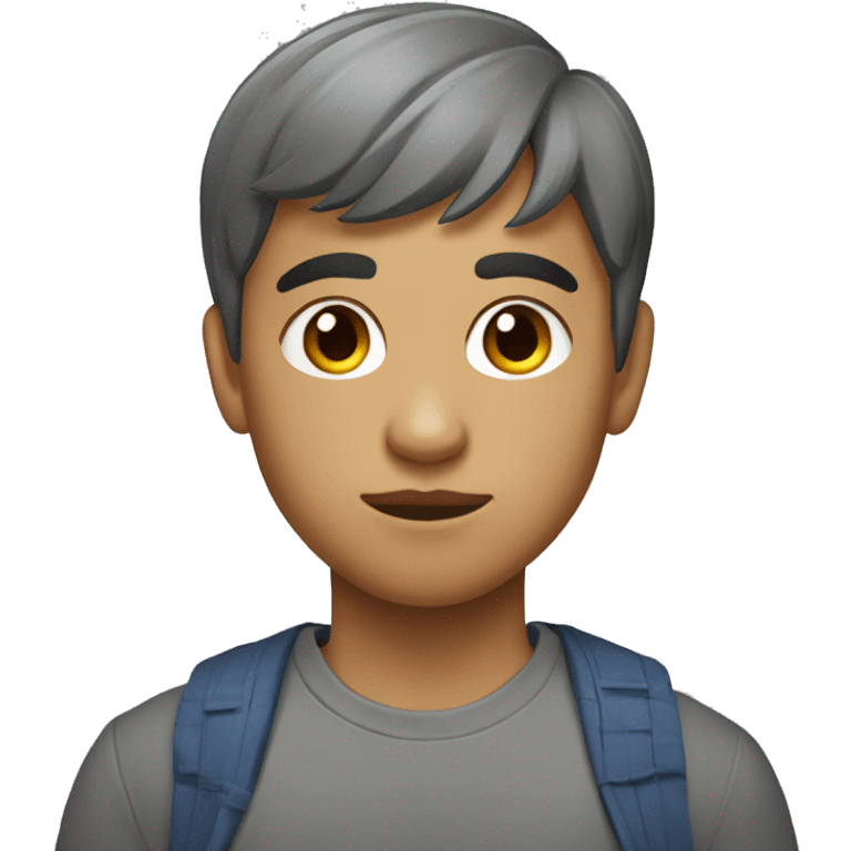 A Mexican teenager with short hair bangs and a marvel grey shirt emoji