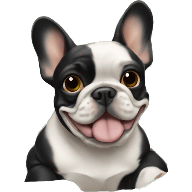 Black-and-tan French bulldog on pile of money  emoji