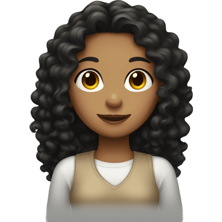 Tan girl with long black curly hair , 3rd finger  emoji