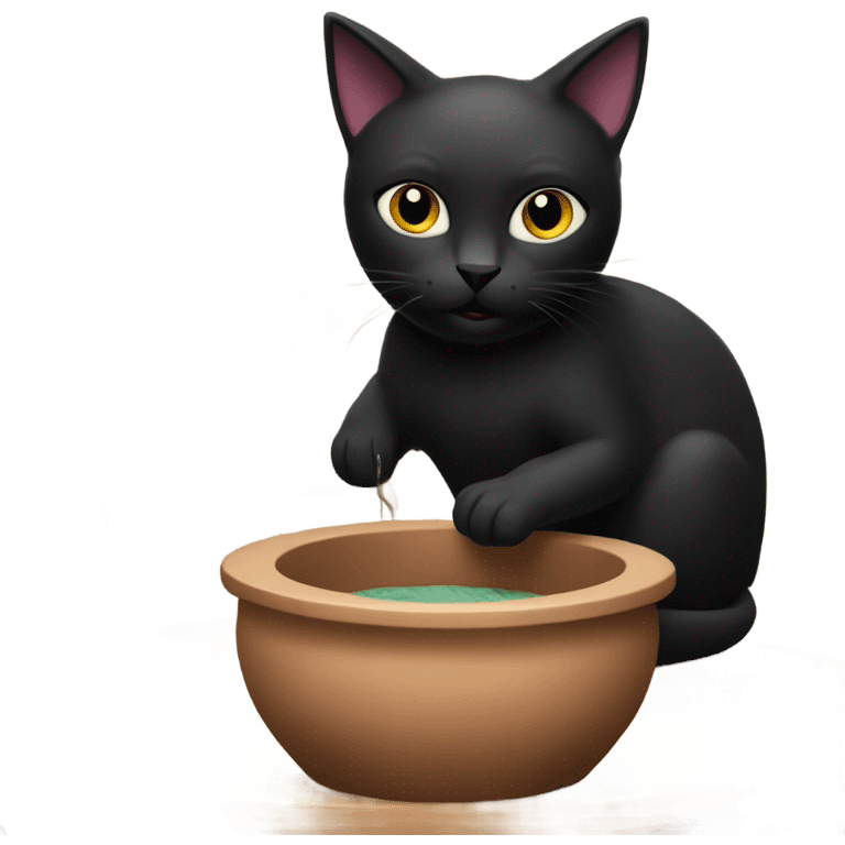 Black Cat making a ceramic pot emoji