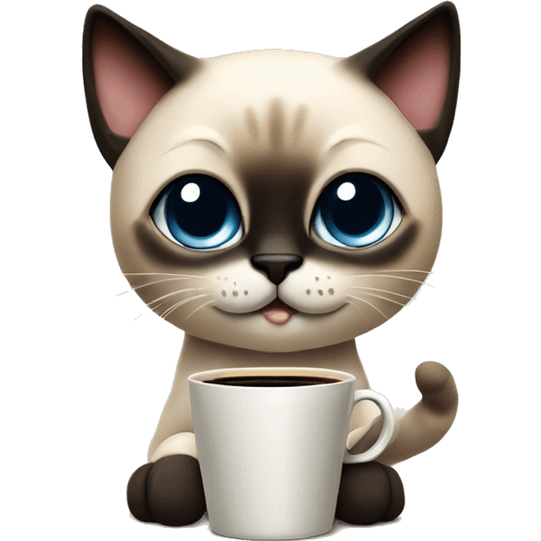 Cute Siamese cat holding with a paw, hot black coffee emoji