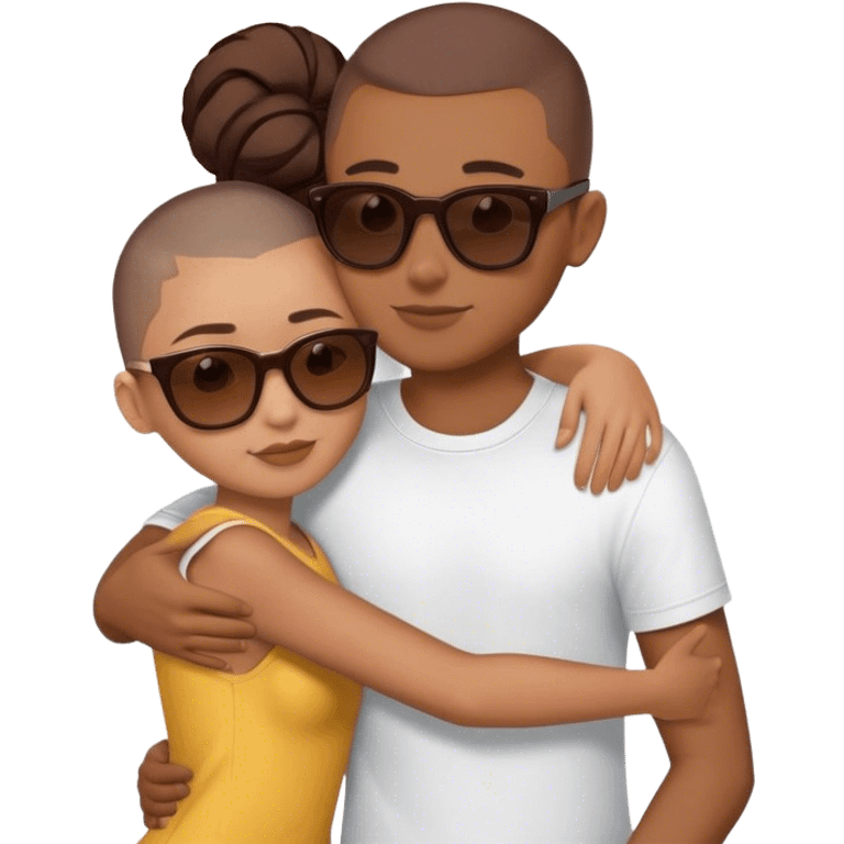 Couple hugging (boy’s hair buzzcut and wear sunglasses, girl’s hair is short and chocolate Brown) emoji