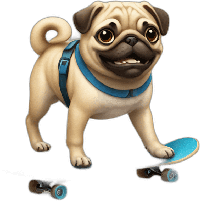 Pug riding a skate board emoji