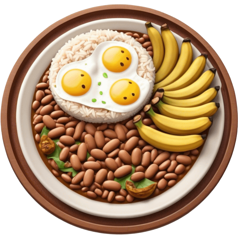 Cinematic Realistic Bandeja Paisa Dish Emoji, depicted as a hearty platter featuring beans, rice, meat, and plantains rendered with detailed textures and vibrant, robust lighting. emoji