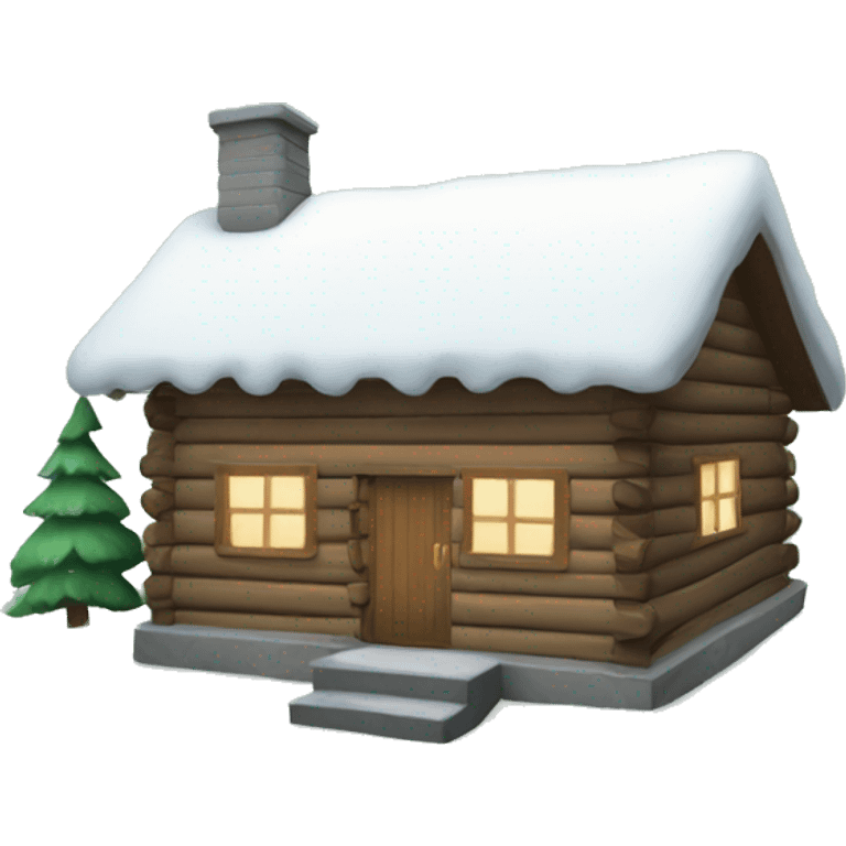 Snowy cabin with pines around  emoji