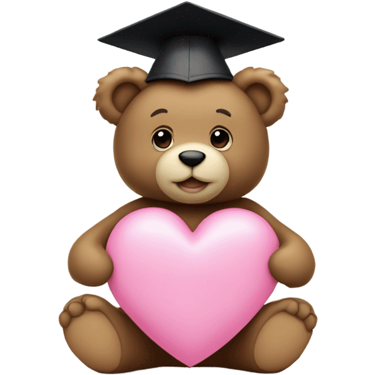 Teddy bear holding pink heart with white graduation cap emoji