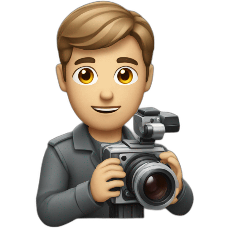 European film director with brown piled short hair holding a cinema camera emoji