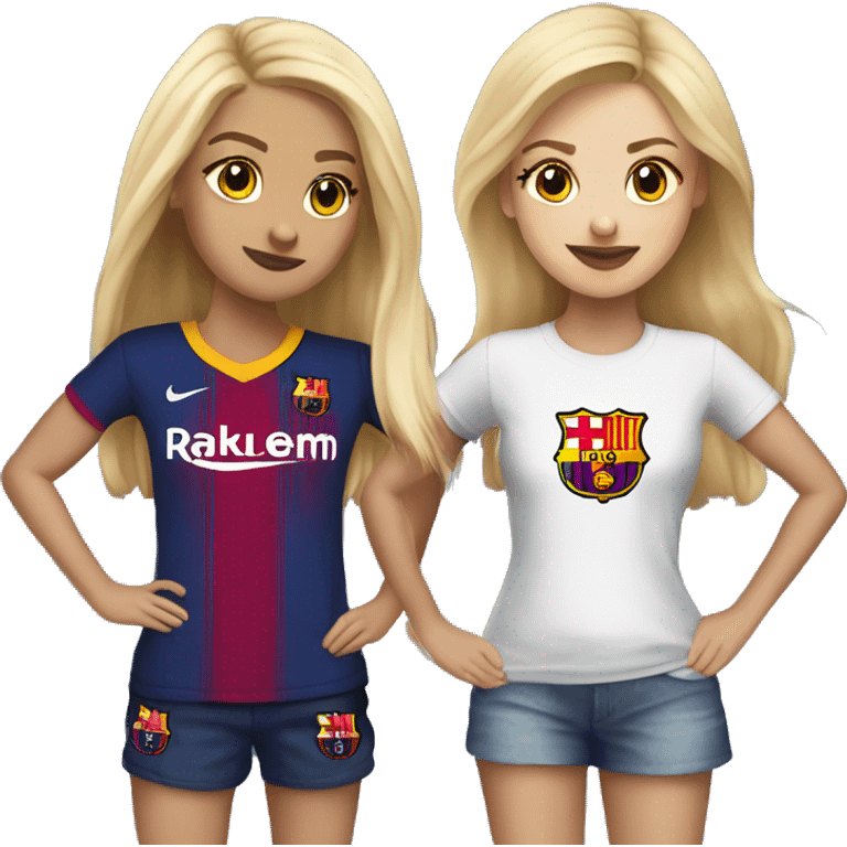 two blonde friends in fc barcelona T-shirt emoji