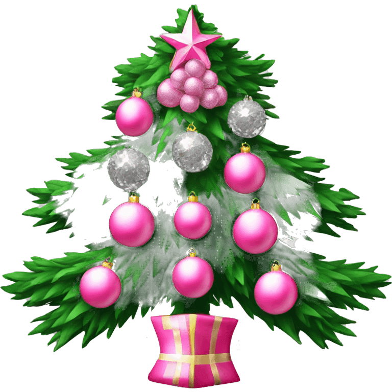 Christmas tree with pink balls and diamonds balls ￼ emoji