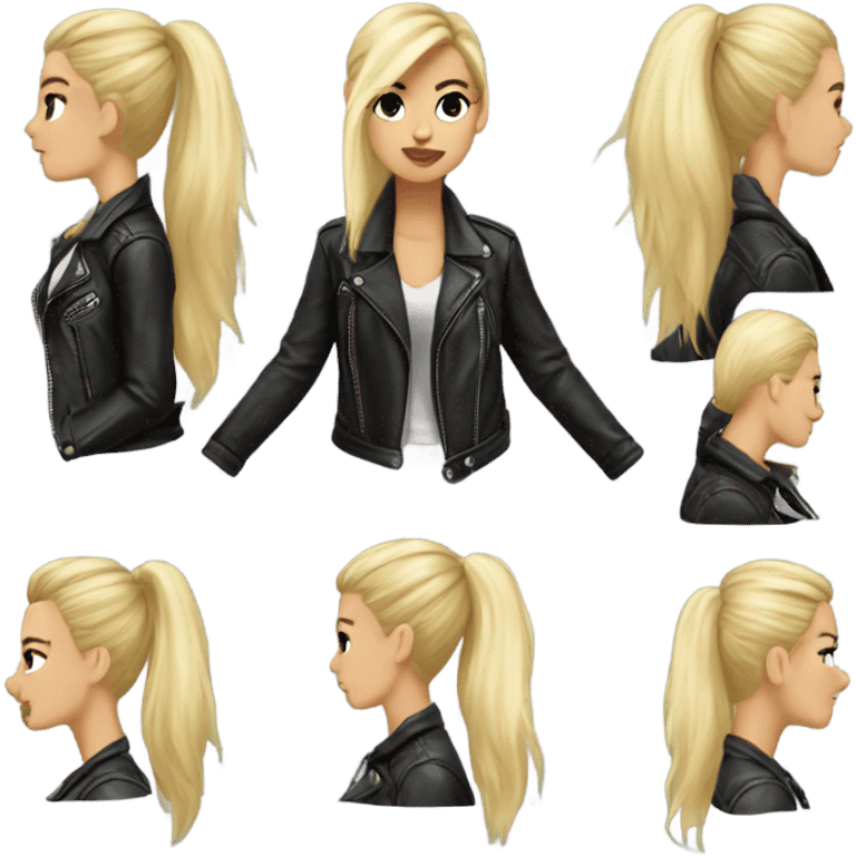 Female Aesthetic blonde long ponytail hair rocker leather jacket emoji